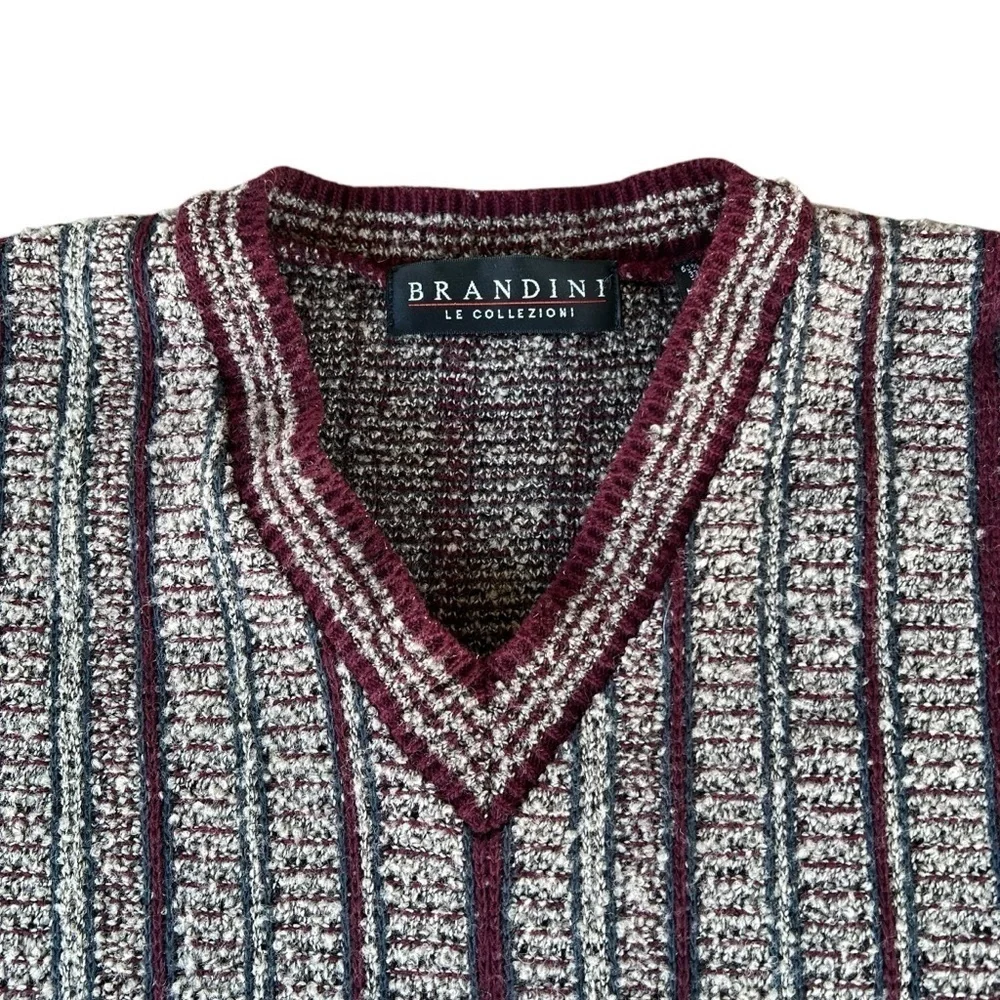 Vintage Brandini Knit Grandpa Sweater Striped V-Neck Long Sleeve Med Italy GUC